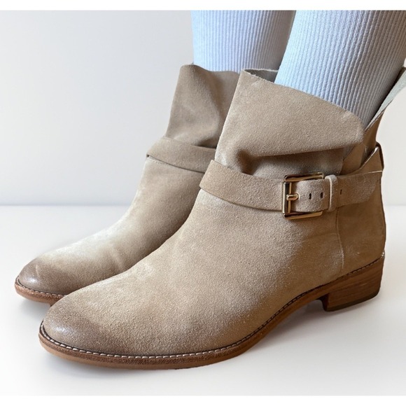 Michael Kors Shoes - Michael Kors Taupe Suede Ankle Boots with Buckle